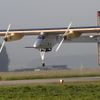 A Solar Impulse aircraft takes off at Payerne airport May 24, 2012. The Solar Impulse HB-SIA prototype aircraft, which has 12,000 solar cells built into its 64.3 metres (193 feet) wings, attempted its first intercontinental flight from Payerne to Rabat in Morocco with a few days for a technical stop and a change of pilot in Madrid. This flight will act as a final rehearsal for the 2014 round-the-world flight. REUTERS/Denis Balibouse (SWITZERLAND - Tags: TRANSPORT SCIENCE TECHNOLOGY SOCIETY) Published: Kvě. 24, 2012, 7:20 dop.