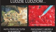 Snímek z výstavy Vyber život: "Lidé lidem - Hutu proti Tutsi ve Rwandě, zastánci potratů proti dětem"