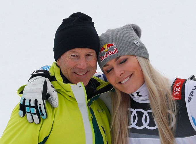 Ingemar Stenmark a Lindsey Vonnová po sjezdu na MS 2019 v Aare