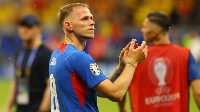 Ondrej Duda slaví postup do osmifinále po zápase Eura 2024 Rumunsko - Slovensko