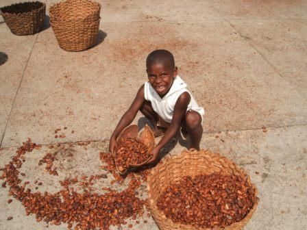 Plaza de Secado - Chlapec pomáhá své matce sbírat usušené kakaové boby