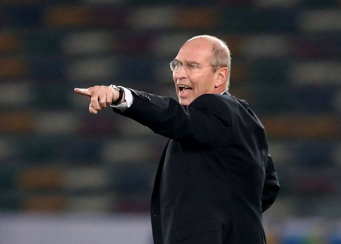 Soccer Football - AFC Asian Cup - Oman v Japan - Group F - Zayed Sports City Stadium, Abu Dhabi, United Arab Emirates - January 13, 2019  Oman coach Pim Verbeek gestures