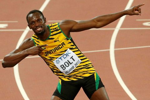 MS v atletice 2015 - neděle 23. srpna (finále běhu na 100 m - Bolt slaví)