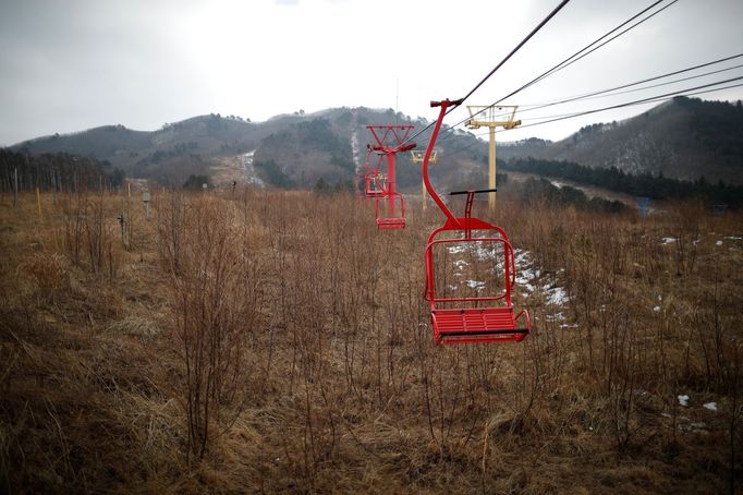 Ski lift chairs hang at the abandoned Alps Ski Resort located  near the demilitarised zone separating the two Koreas in Goseong. Reuters