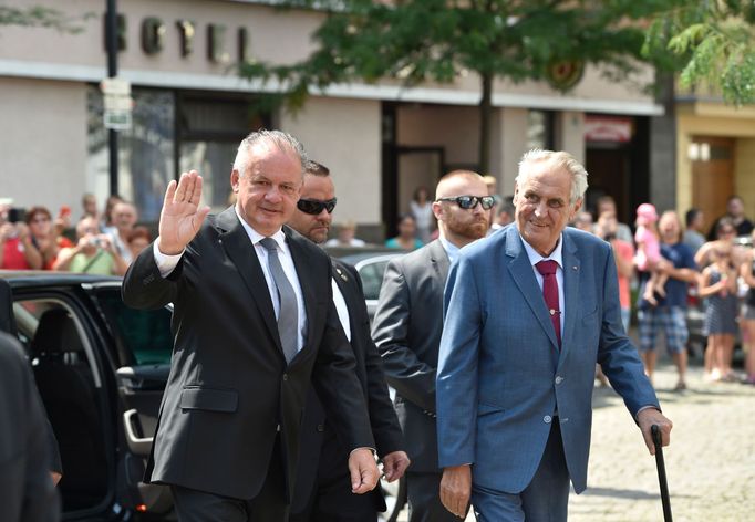 Miloš Zeman a Andrej Kiska v Hodoníně, prezidenti se setkali při příležitosti oslav 100 let vzniku společného československého státu - červenec 2018