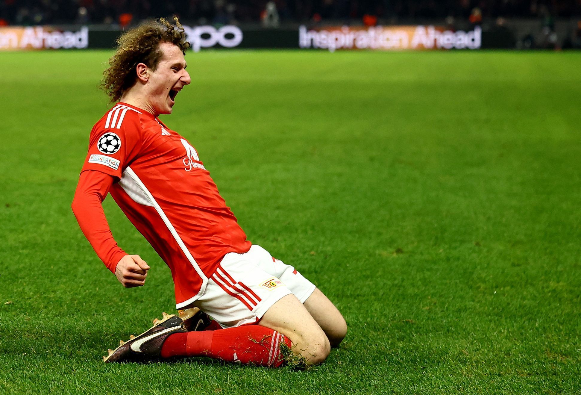 Alex Král slaví gól v dresu Unionu Berlín v Lize mistrů proti Realu Madrid