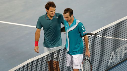 Roger Federer a Radek Štěpánek na turnaji v Dubaji