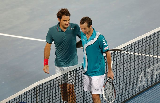 Roger Federer a Radek Štěpánek na turnaji v Dubaji