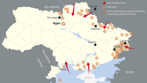 Mapa ruských útoků.