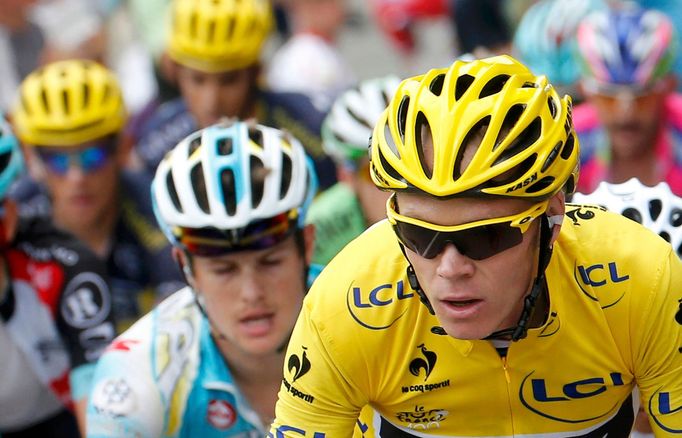 Christopher Froome při výstupu do Alpe d´Huez