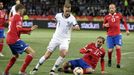 Soccer Football - Euro 2020 - Group J Qualification - Finland v Liechtenstein - Helsinki, Finland November 15, 2019. Jasse Tuominen of Finland vies with Max Goppel, Marti