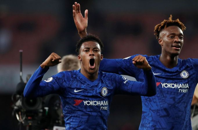 Soccer Football - Premier League - Arsenal v Chelsea - Emirates Stadium, London, Britain - December 29, 2019 Chelsea's Tammy Abraham celebrates after the match with Callu