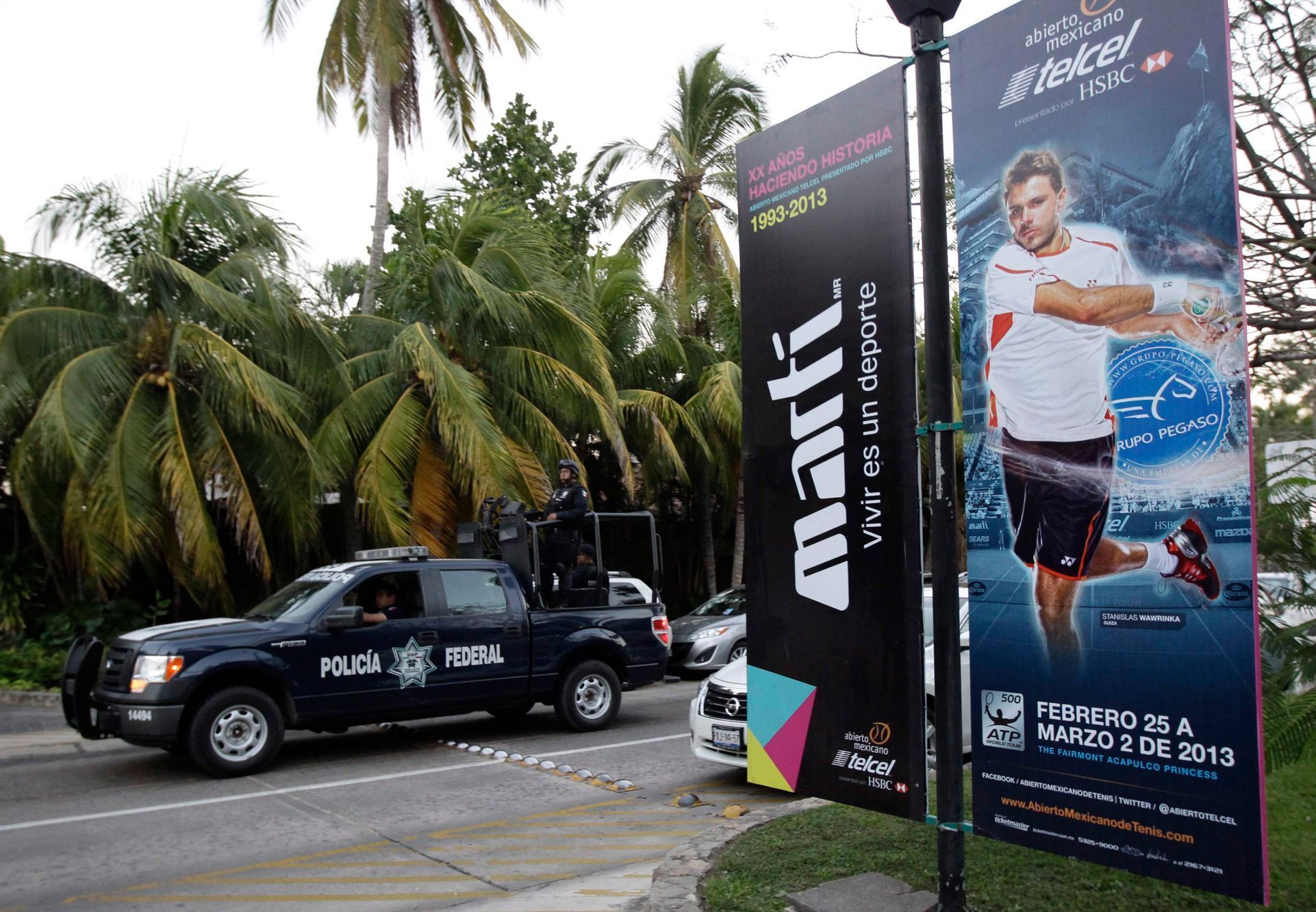 Policie a vojáci hlídají tenisový turnaj v mexickém Acapulku