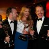 Aaron Paul, Anna Gunn and Bryan Cranston attend the Governors Ball for the 66th Primetime Emmy Awards in Los Angeles