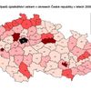mapa - Počet případů úplatkářství celkem v okresech ČR v letech 2000-2009