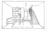 Původní představa interiéru obytné místnosti se schodištěm do patra připomíná Le Corbusierovy skici. Podobně – tedy jako jednoramenné z obytného prostoru - bylo umístěno schodiště také v mezonetových bytech litvínovského poválečného Koldomu. Ve skutečně postavených domcích na Solidaritě je však schodiště pragmaticky uzavřeno do střední části domu.