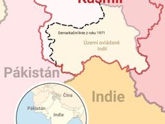 Mapa sporného území Kašmíru.