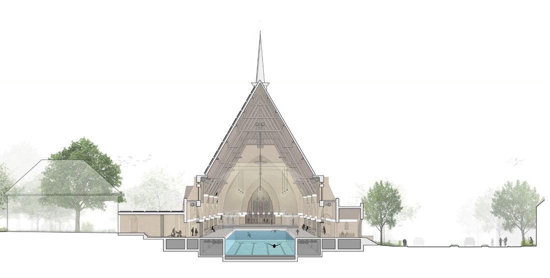 architektura, bazén, kostel, Nizozemsko