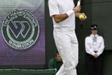 Roger Federer se ve Wimbledonu se rozehrává proti Del Potrovi.