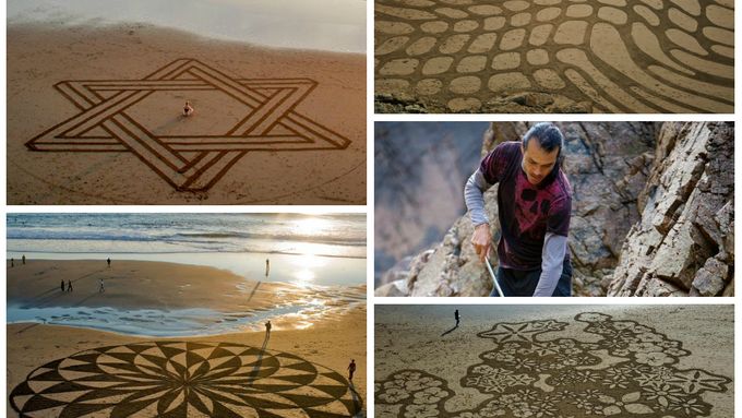 FOTO Americký umělec kreslí ornamenty do písku