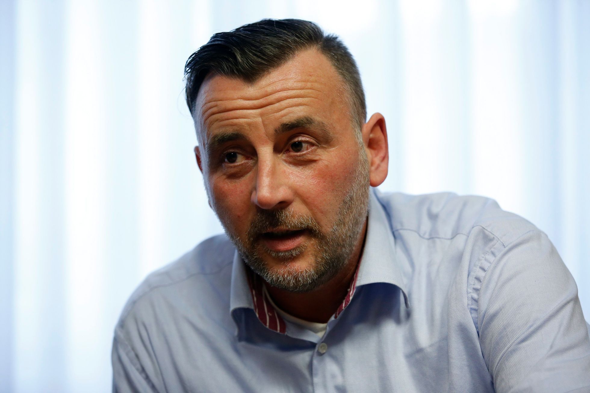 Bachmann, co-leaders of anti-immigration group PEGIDA, a German abbreviation for &quot;Patriotic Europeans against the Islamization of the West&quot;, is pictured  during a Reuters interview in Dresde