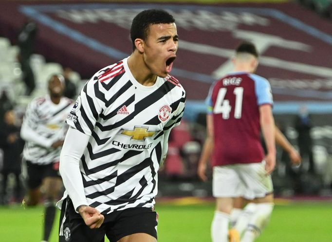 11. kolo anglické Premier League 2020/21, West Ham - Manchester United: Mason Greenwood slaví gól na 1:2.
