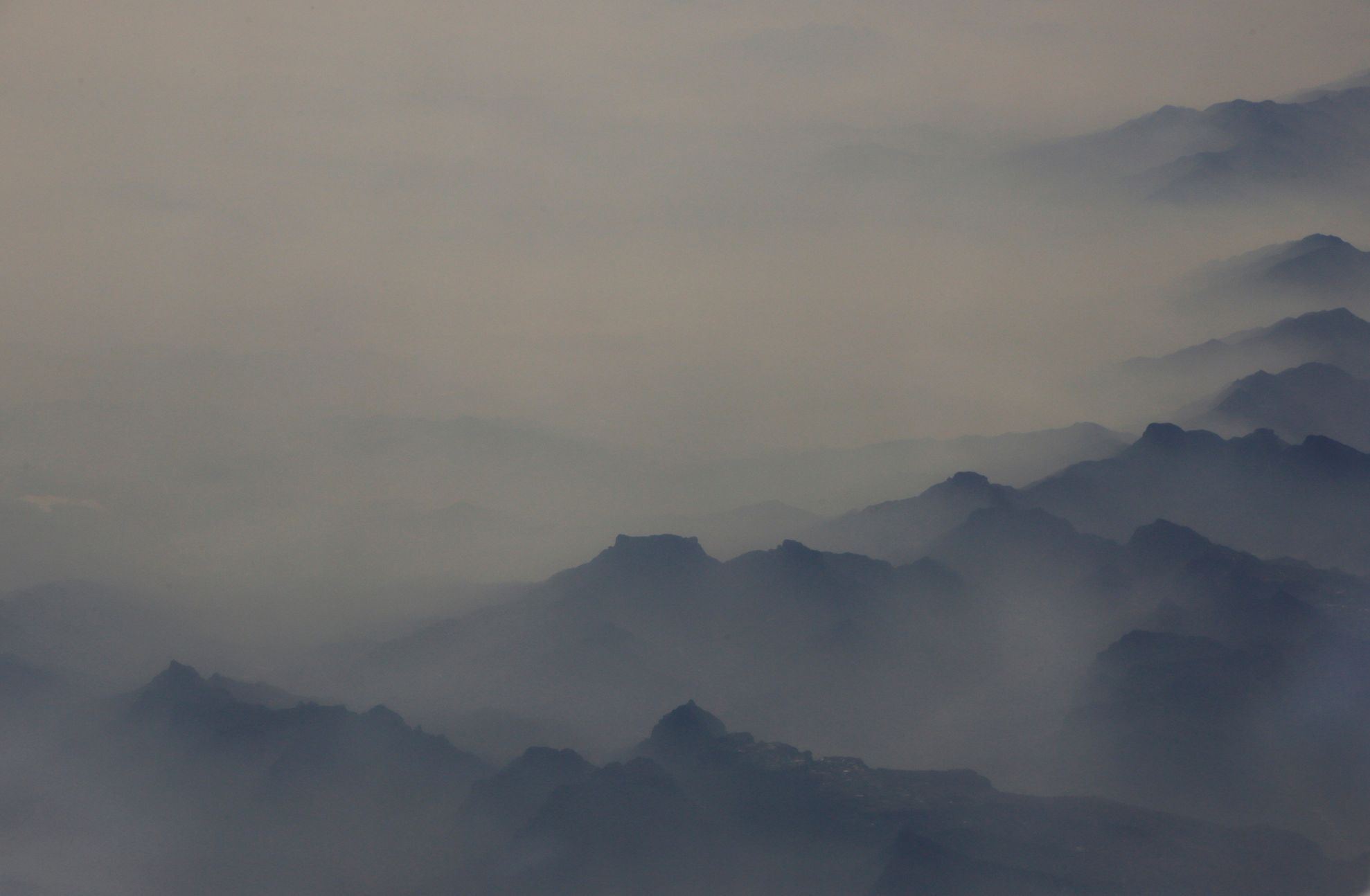 Smog v provincii Che-pej, Čína, prosinec 2016