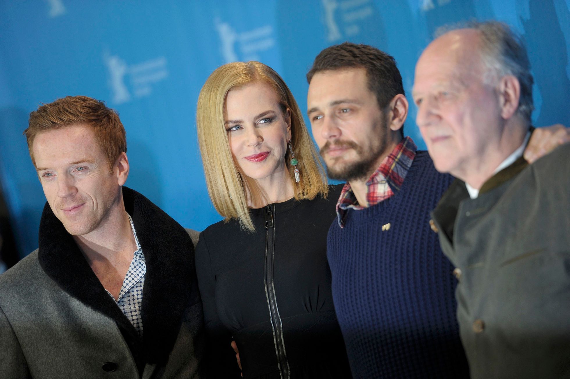 Actors Lewis Kidman Franco and director Herzog pose during photocall at 65th Berlinale International Film Festival in Berlin