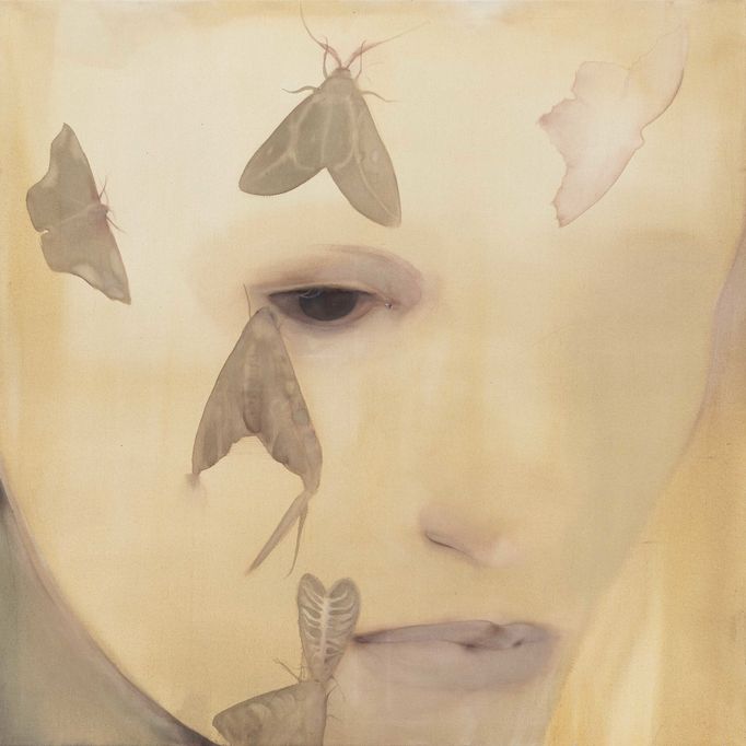 Anna Ruth: Moth's Face II, 2024, akryl a pigment na plátně.