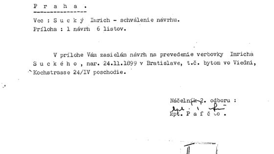 Archivní dokumenty o Imrichovi Suckém