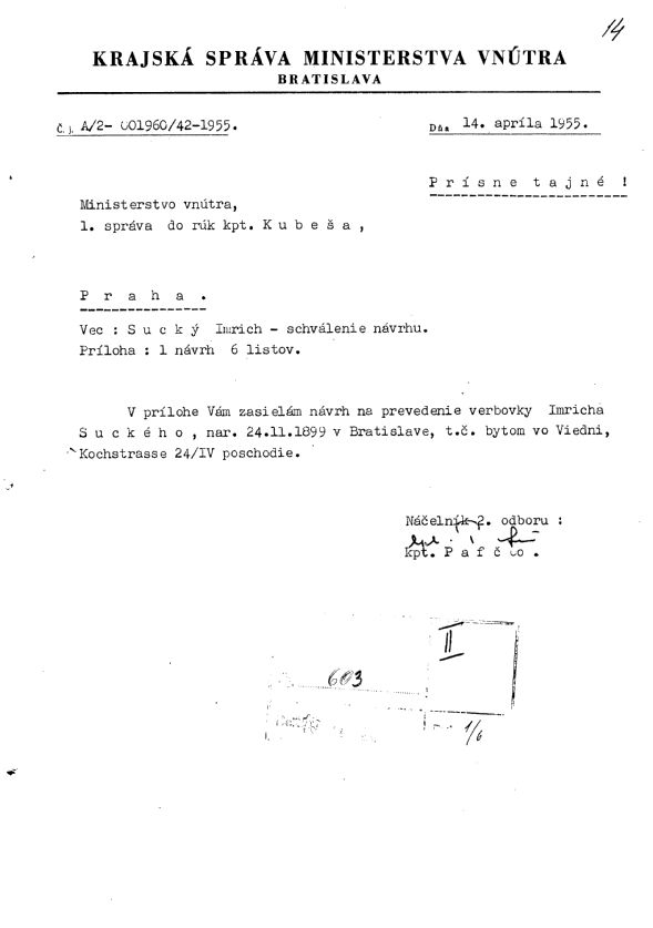 Archivní dokumenty o Imrichovi Suckém