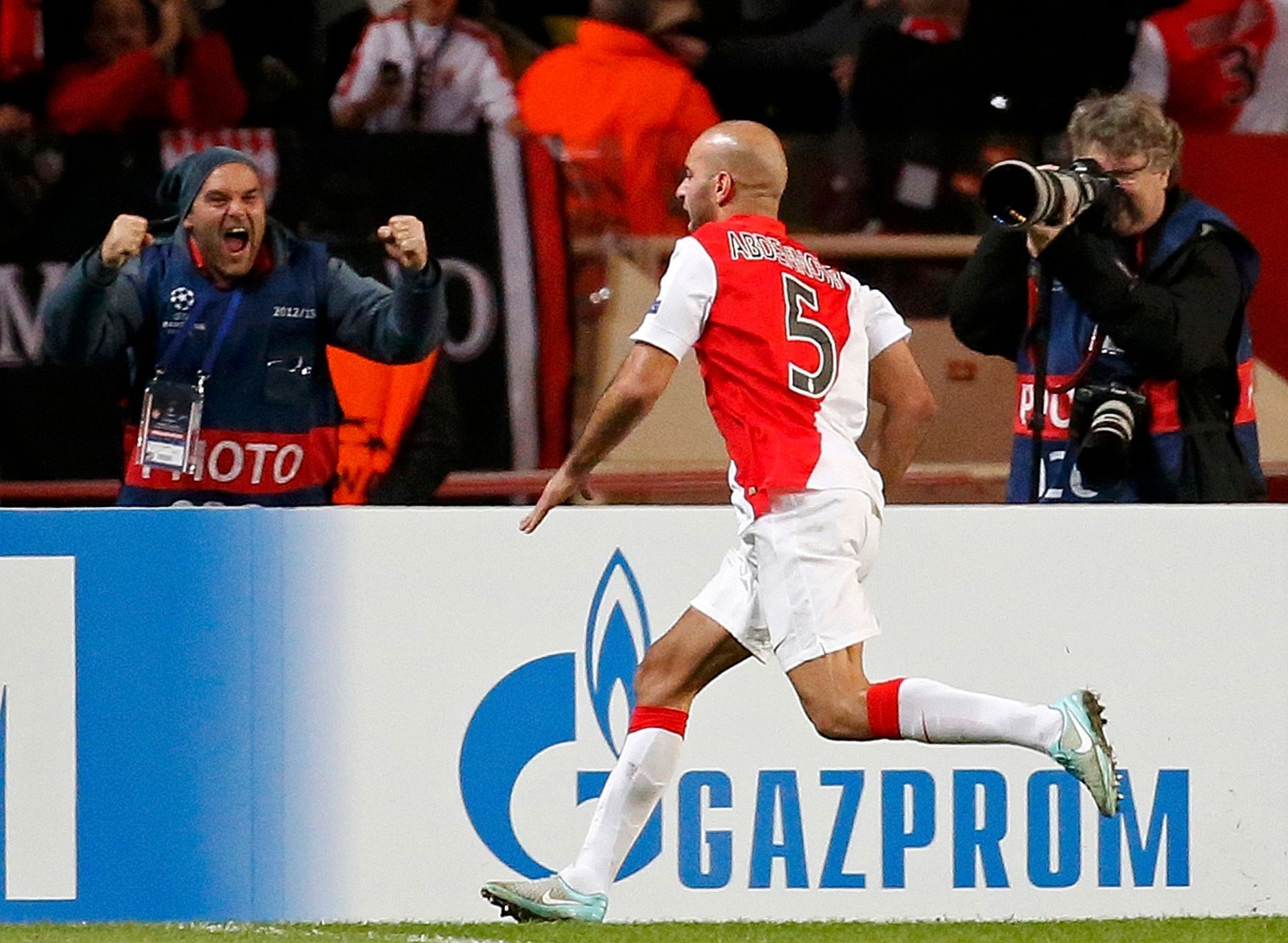 Monaco's Abdennour celebrates his goal against Zenit St. Petersburg during their Champions League Group C soccer match in Monaco