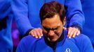 Tennis - Laver Cup - 02 Arena, London, Britain - September 24, 2022  Team Europe's Roger Federer reacts at the end of his last match after announcing his retirement as Te