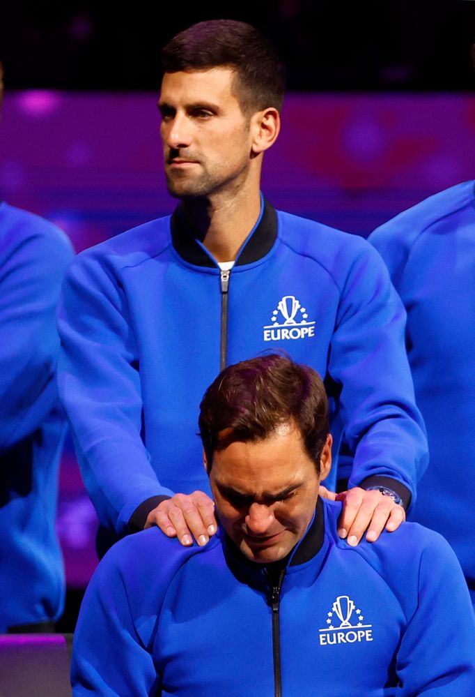 Tennis - Laver Cup - 02 Arena, London, Britain - September 24, 2022  Team Europe's Roger Federer reacts at the end of his last match after announcing his retirement as Te