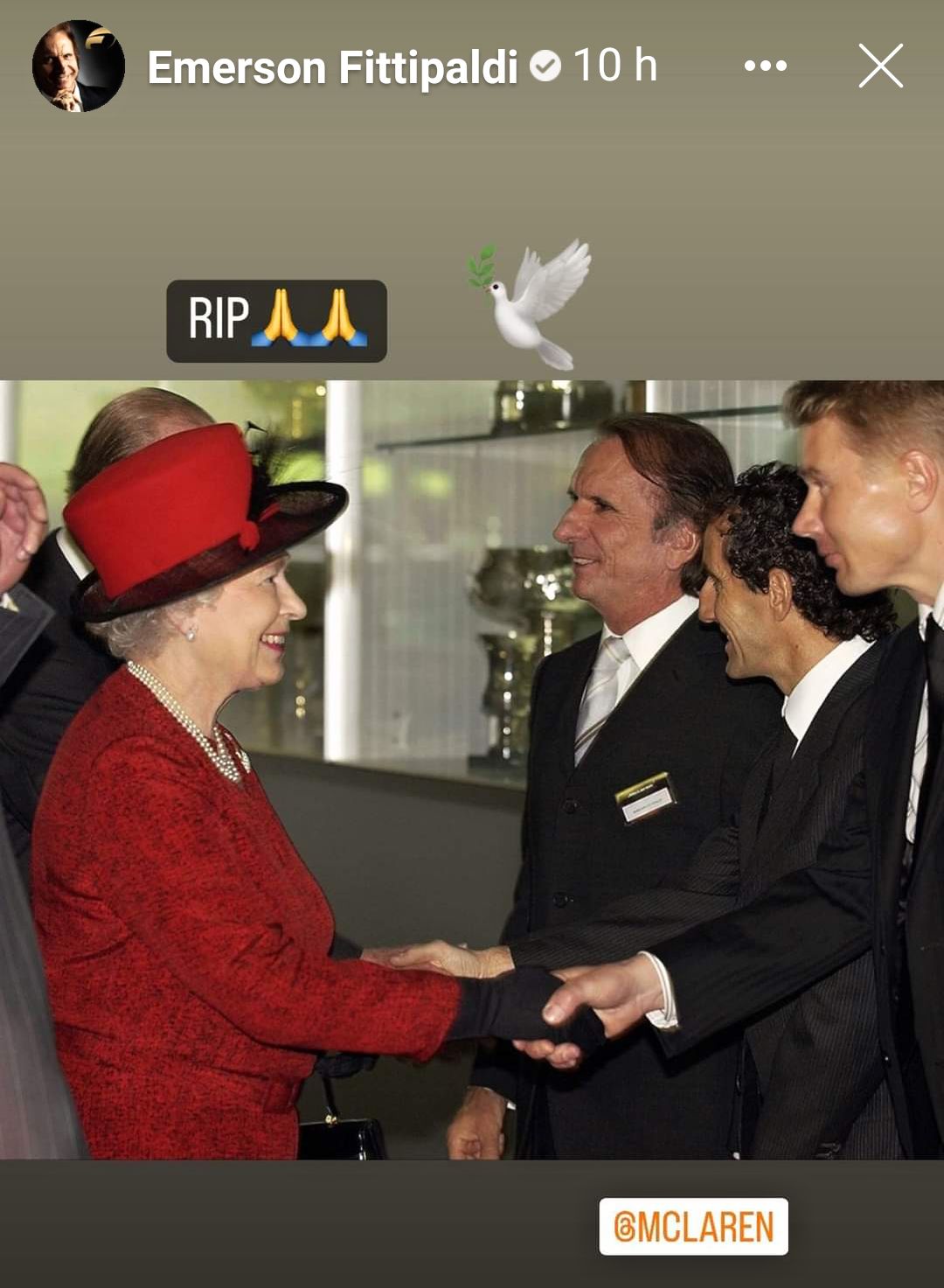 Vzpomínka na britskou královnu Alžbětu II.: Emerson Fittipaldi