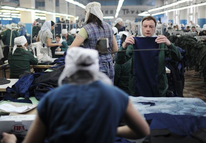 Female Penal Colony No. 3 of UFSIN for Ivanov region 1103518 Russia, Kineshma. 04/24/2012 Inmates at the Female Penal Colony No. 3 of the Administration of the Federal Penitentiary Service (UFSIN) of Russia for the Ivanov region work at the colony's sewing shop.