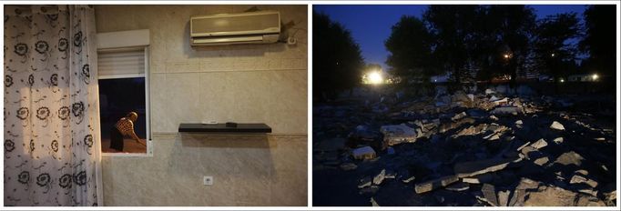 A combination photo shows Milagros Echevarria (L) sweeping outside her house in Madrid's Spanish gypsy settlement of Puerta de Hierro March 15, 2012 and a view of the remains of her house (R) a day after it was demolished, July 18, 2012. Fifty-four families have been living in Puerta de Hierro, on the banks of the Manzanares river for over 50 years. Since the summer of 2010, the community has been subject to evictions on the grounds that the dwellings are illegal. Families whose houses have been demolished, move in with relatives whose houses still remain while the debris keeps piling up around them as more demolitions take place. REUTERS/Susana Vera (SPAIN - Tags: SOCIETY) ATTENTION EDITORS - PICTURE 2 OF 31 FOR PACKAGE 'GYPSY SITE DEMOLISHED' SEARCH 'GYPSY SITE' FOR ALL IMAGES Published: Lis. 5, 2012, 4:10 odp.