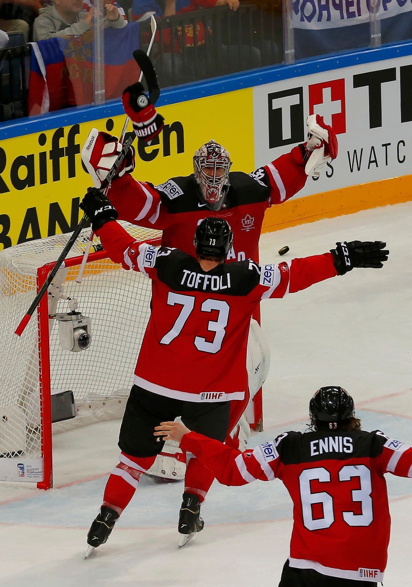 MS 2015, finále Kanada-Rusko: Mike Smith a Tyler Ennis slaví titul