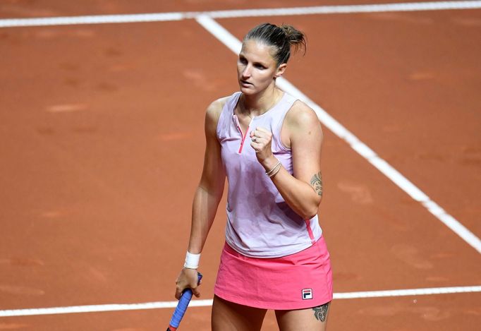 Tennis - WTA 500 - Stuttgart Open - Porsche-Arena, Stuttgart, Germany - April 21, 2021 Czech Republic's Karolina Pliskova reacts during her round of 32 match against Germ