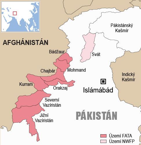 Pákistán - území FATA - mapa