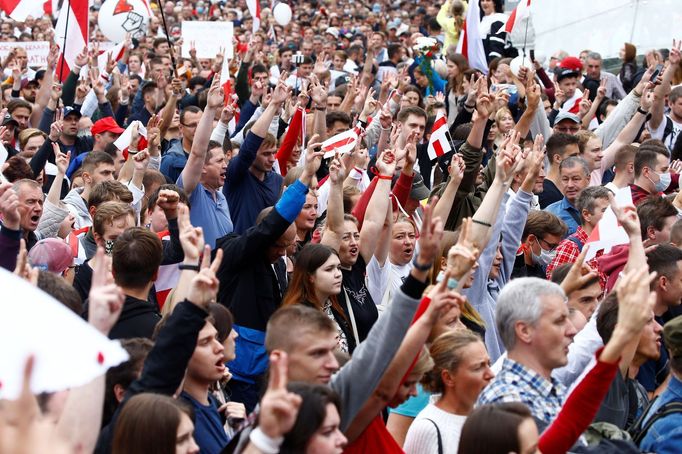 Protesty za odstoupení běloruského prezidenta Alexandra Lukašenka.