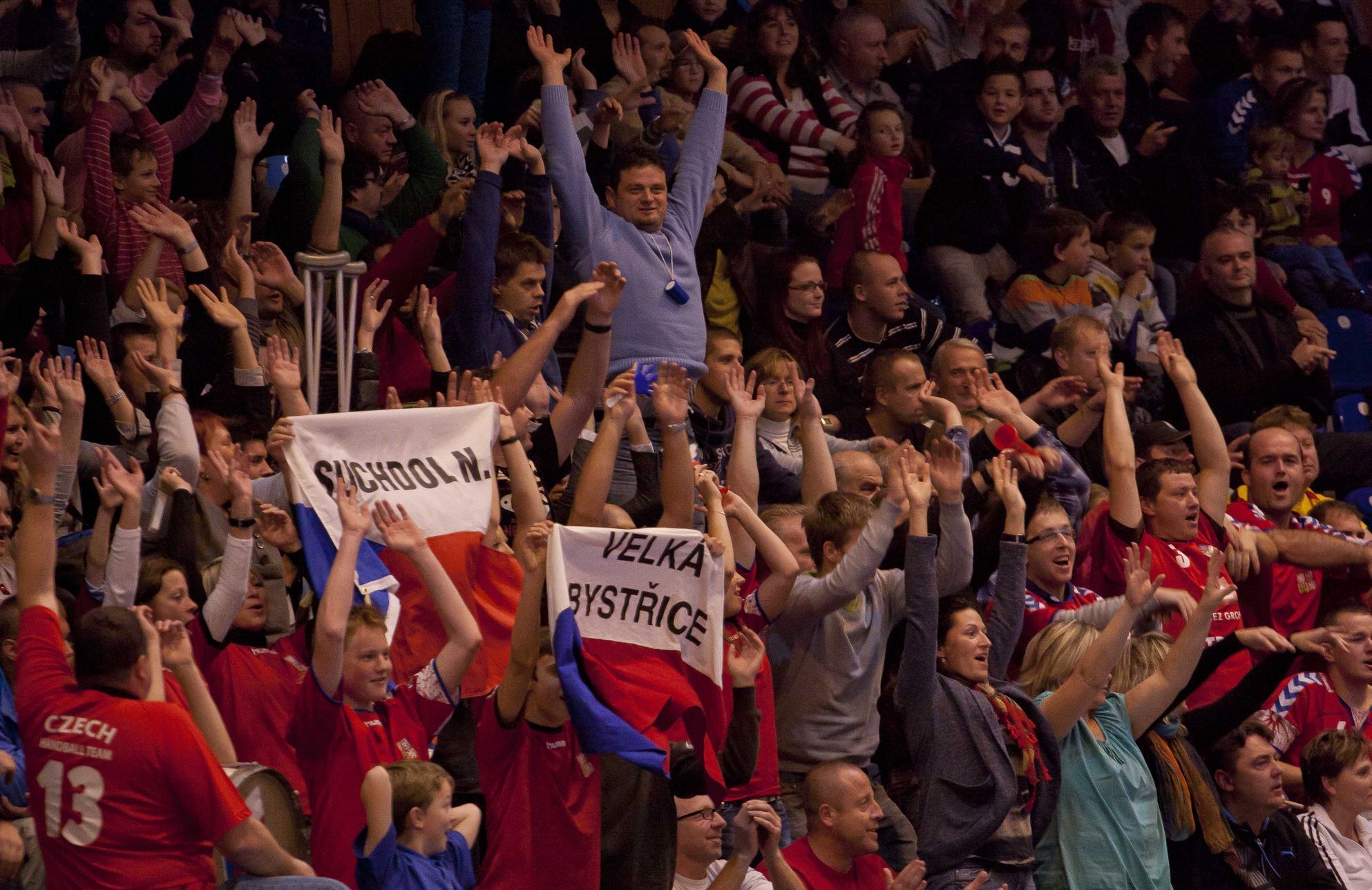 Čeští házenkáři v kvalifikačním utkání na ME 2014 proti Izraeli.