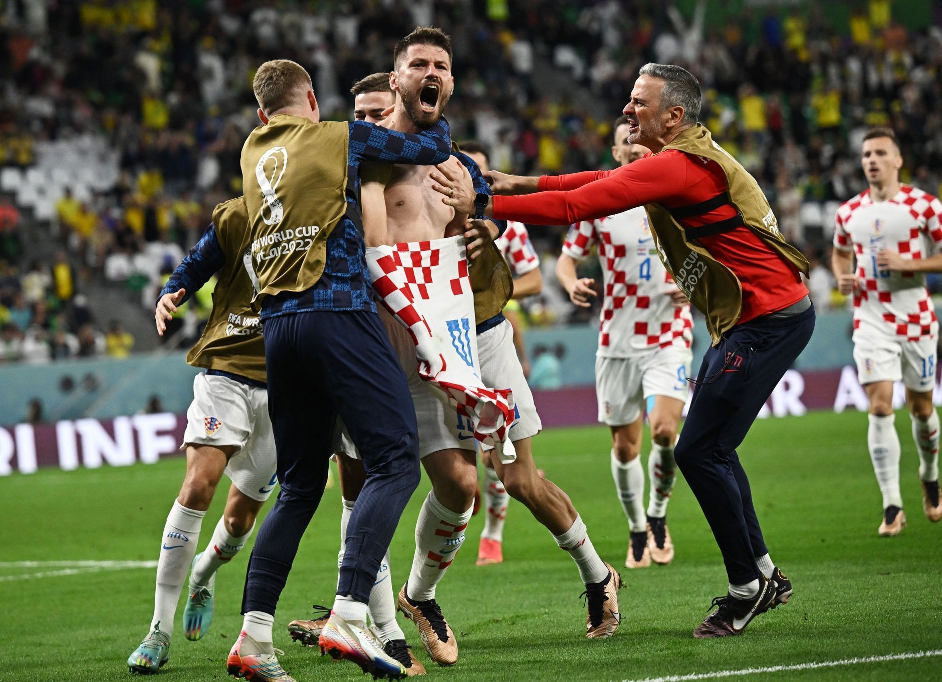 Chorvati slaví gól ve čtvrtfinále MS 2022 Chorvatsko - Brazílie