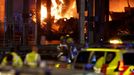 Flames are seen as emergency services respond to a fire in Terminal Car Park 2 at London Luton airport in Luton, Britain, October 10, 2023.  REUTERS/Peter Cziborra