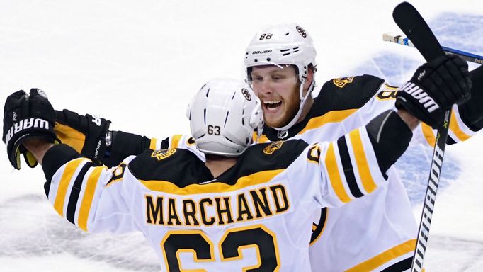 hokej, NHL 2017/2018, Stanley Cup, Toronto - Boston Bruins, David Pastrňák a Brad Marchand