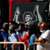Banner depicting late soccer legend Diego Maradona is pictured outside the Casa Rosada presidential palace, in Buenos Aires