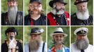 A combination photo shows participants during the 2012 European Beard and Moustache Championships in Wittersdorf near Mulhouse, Eastern France, September 22, 2012. More than a hundred participants competed in the first European Beard and Moustache Championships organized in France. REUTERS/Vincent Kessler (FRANCE - Tags: SOCIETY TPX IMAGES OF THE DAY) Published: Zář. 22, 2012, 6:40 odp.