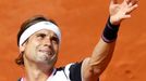 Španělský tenista David Ferrer podává v duelu s Francouzem Benoit Pairem během 2. kola French Open 2012.