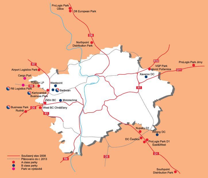 Logistické parky - mapa Praha