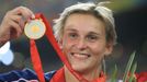 Česká oštěpařka Barbora Špotáková během vítězství na Letních olympijských hrách 2008 v Pekingu.